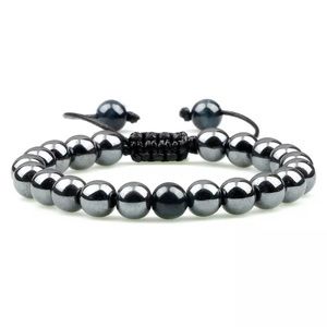 Mens Hematite black onyx bracelet beaded crystal bracelet handmade